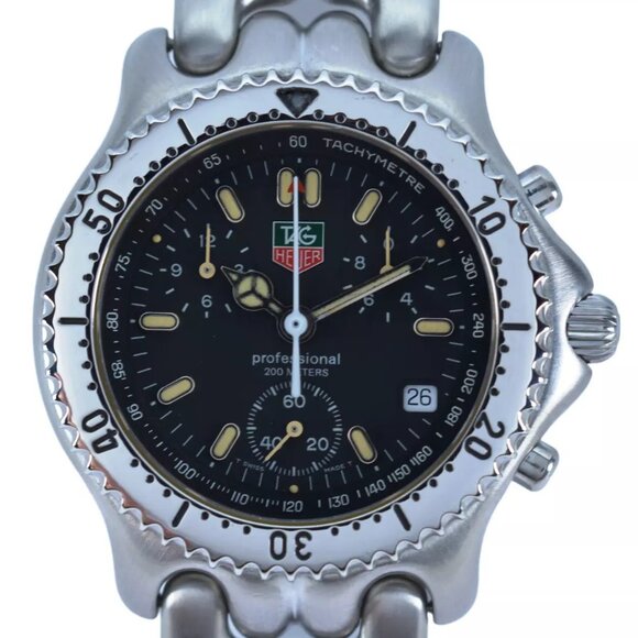 Men's 38mm Tag Heuer SEL Professional Chronograph Black Dial Watch CG1110-0! - Picture 1 of 10